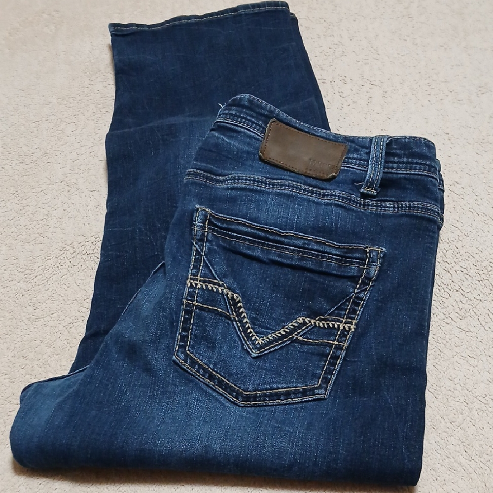 BKE Men’s Indigo Bootcut Jeans with Contrast Stitching